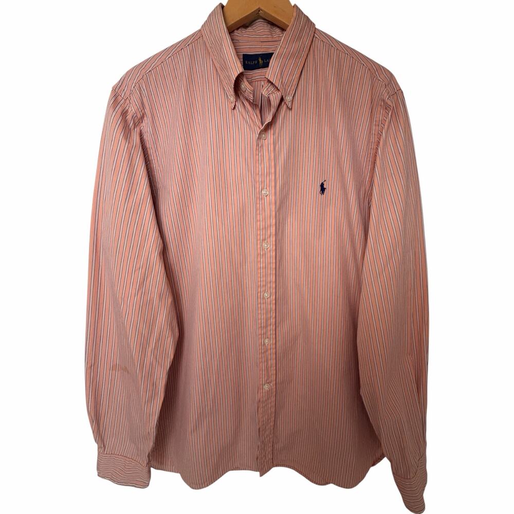 Polo Ralph Lauren Pink Blue Striped Button Down Shirt Mens 16.5